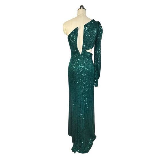 Mac Duggal 26730 Green Sequined One Shoulder Cut Out Gown| Size 2 - Picture 8 of 8